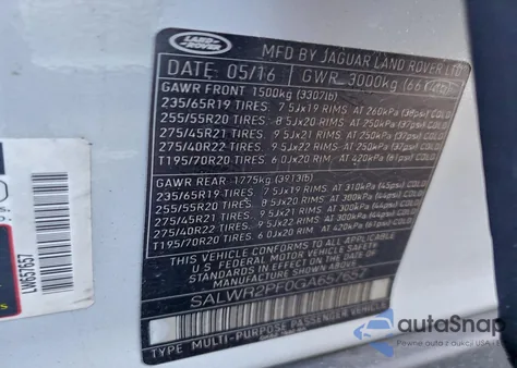 2016 Land Rover Range Rover Sport Hse z USA, uszkodzony, nr VIN SALWR2PF0GA657657